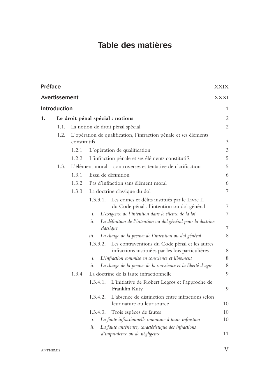 Droit Penal Special Table